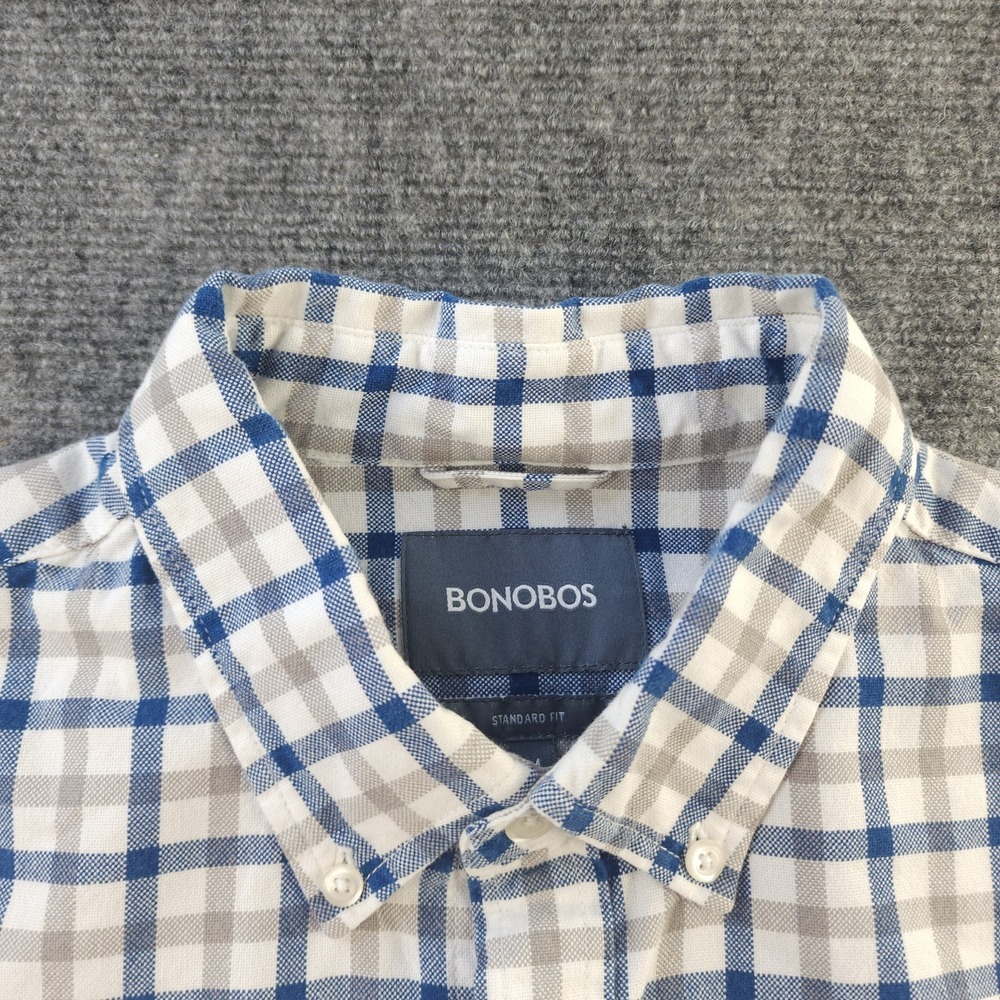 Bonobos Shirt Mens Medium Blue‎ Gray Check Long Sleeve Button Down Cotton Pocket - Picture 3 of 9